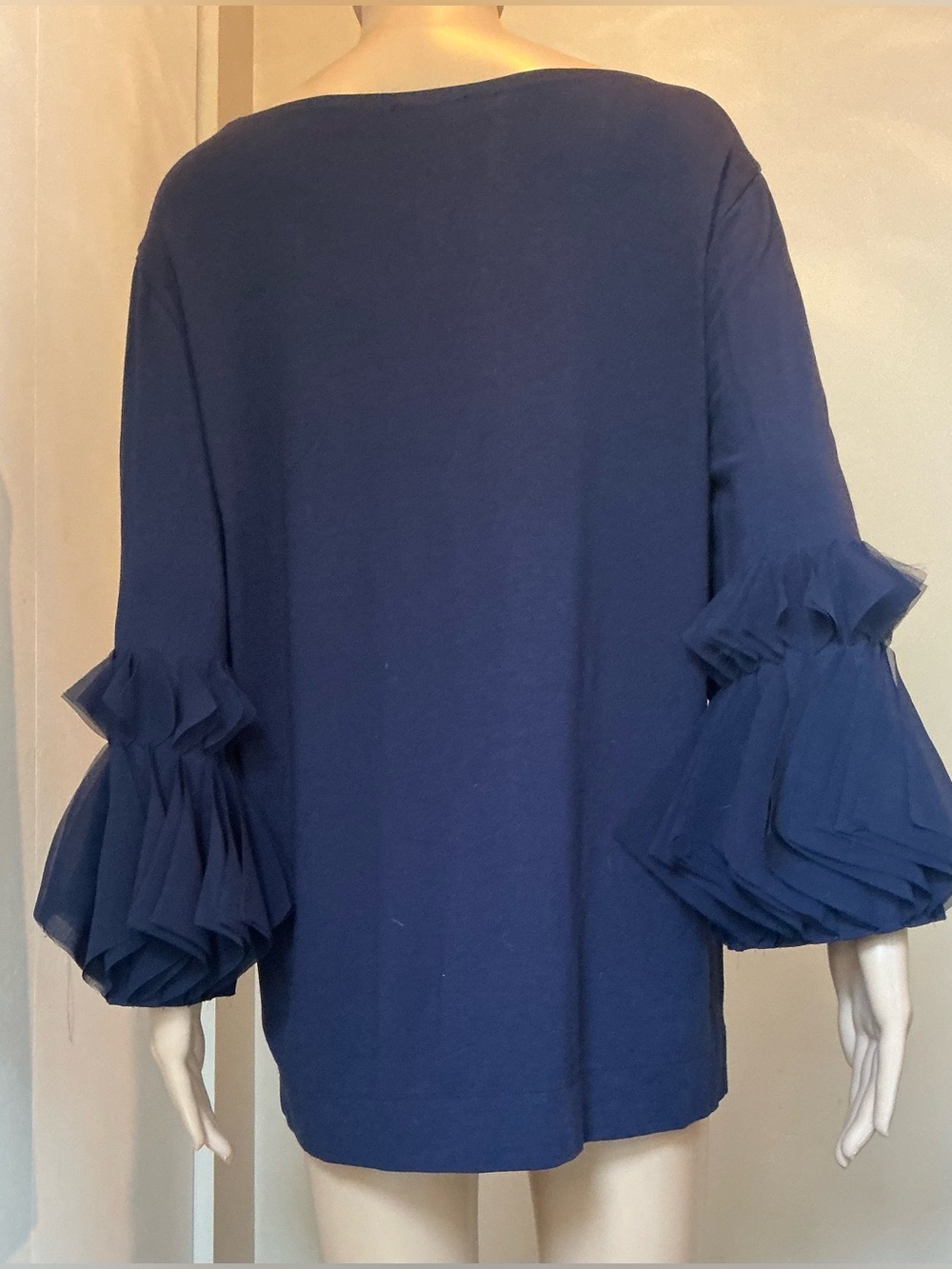 RIANI Navy Blue Statement Sleeve Top Stretch Viscose Jersey Size 12